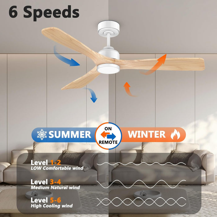 52 Inch Wood Smart Ceiling Fans with Lights Remote,Voice Control via WIFI Alexa App,Quiet DC Motor,Outdoor Indoor Ceiling Fan,Dimmable,Modern Light Wood Lighting & Fan for Bedroom Patio Porch