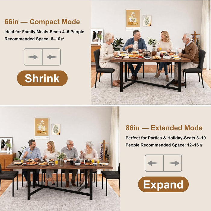 66-86" Extendable Dining Table for 4-10 People, Farmhouse Table,Walnut