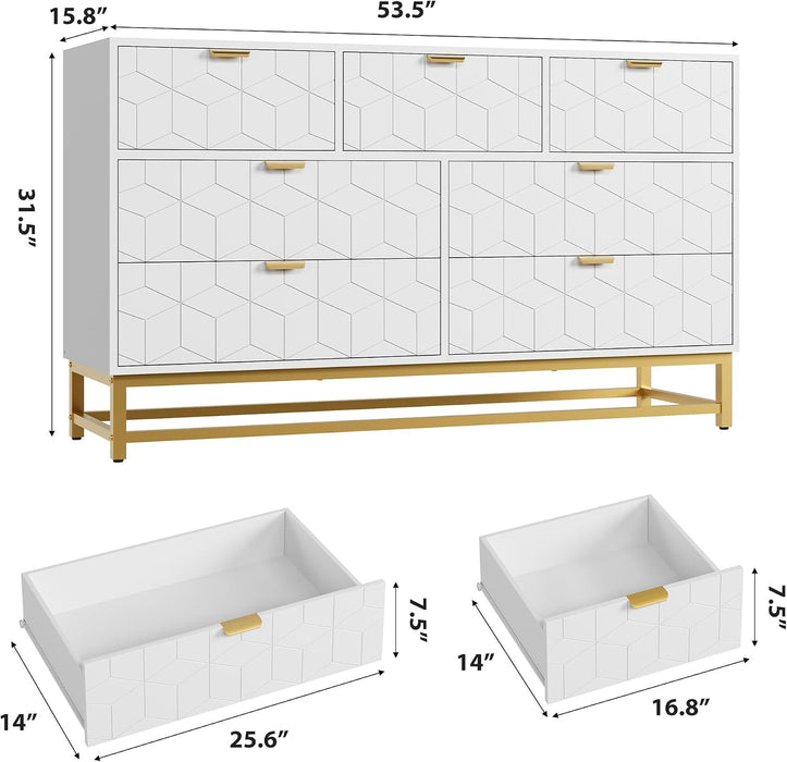 White 7 Drawers Dresser for Bedroom,54" Large Chest of Drawers