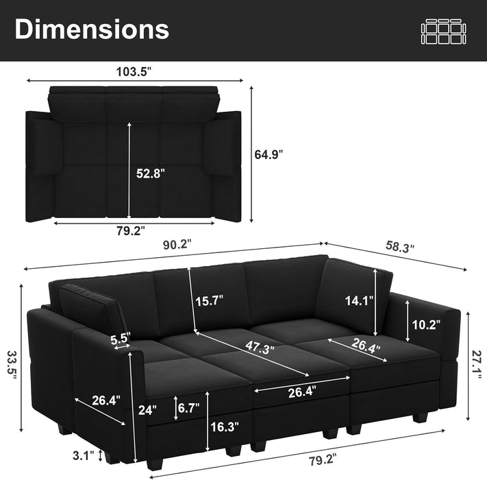 Modular Sectional Sofa Velvet Couch with Chaise