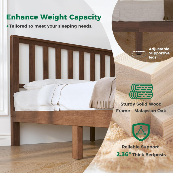 Solid Wood Queen Size Bed Frame with Headboard, Malaysian Oak Platform Bed Frame, Mid Century Modern Bedframe, No Box Spring Needed, Easy Assembly, Queen, Antique Espresso