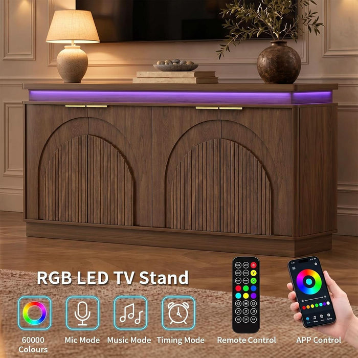 65.7" Sideboard Buffet Cabinet with Arched Fluted Doors,Led Lights