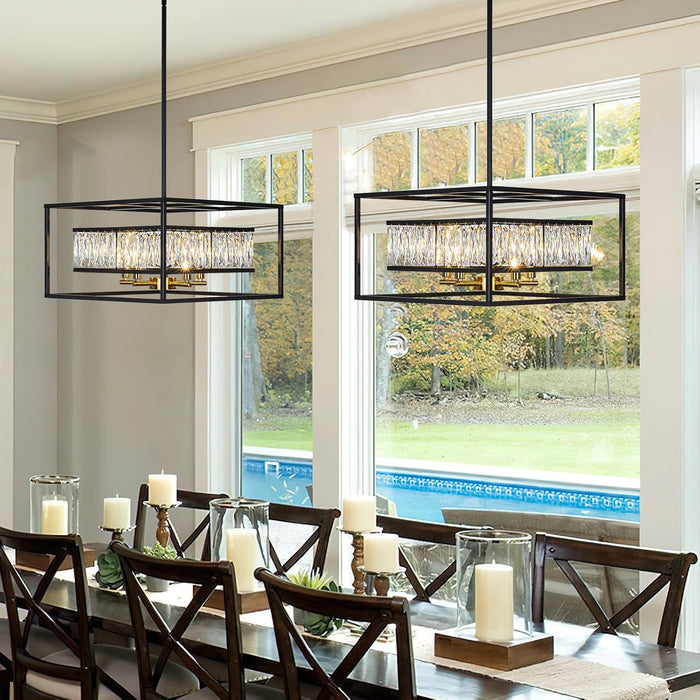 Black Crystal Foyer Entryway Chandelier Modern Farmhouse Square 5-Light Chandelier Light Fixture for Dining Room Kitchen Island Entrance Staircases Hallway