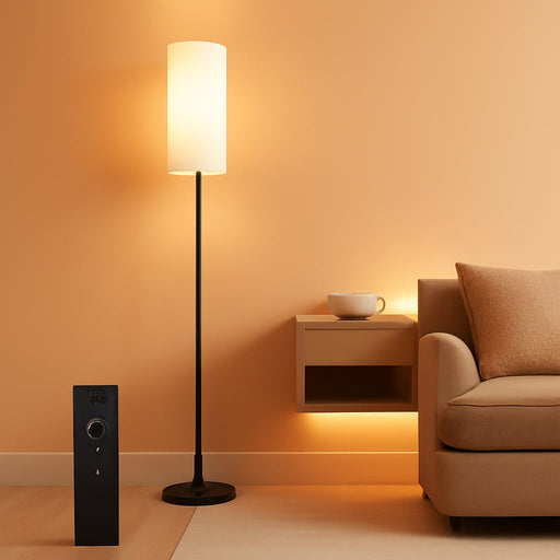 Black Industrial Floor Lamp With Programmable Remote