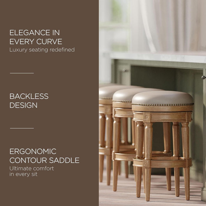 Pullman 31 Inch Tall Bar Height Upholstered Backless Barstool in Weathered Oak Finish with Avanti Brown Vegan Leather Cushion Seat