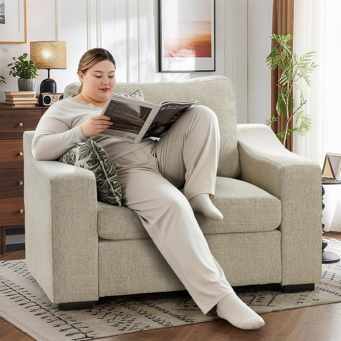 47" Oversized Accent Chair Set of 2, Linen Fabric Modern Chair with Washable Covers, Comfortable Upholstered Large Armchair for Living Room, Bedroom, Office, Oatmeal