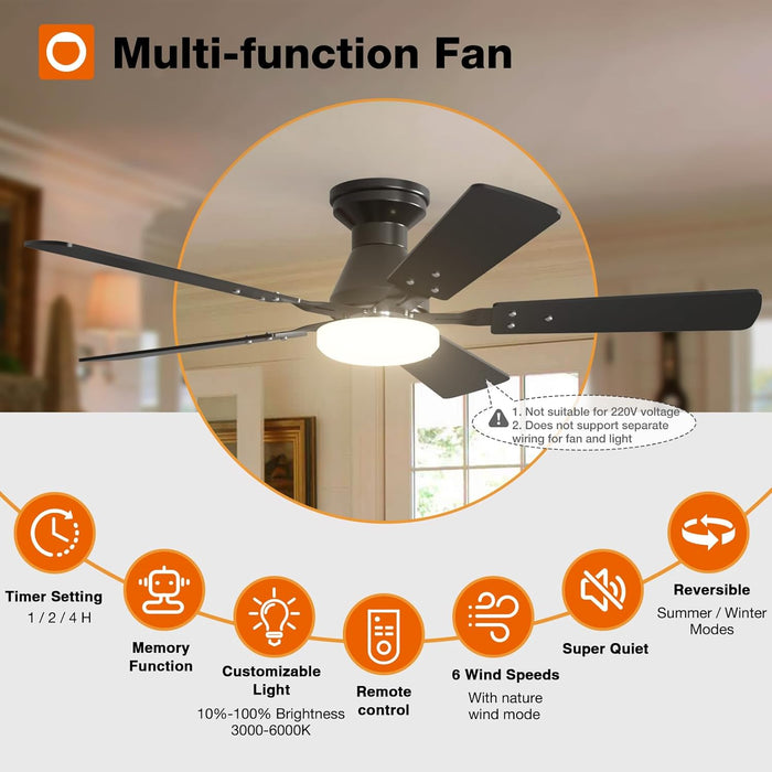 2 Pack Ceiling Fans with Lights, 48 Inch Black Ceiling Fan with Light and Remote Control, Reversible, 3CCT, Dimmable, Noiseless, Ceiling Fan for Bedroom, Farmhouse, Indoor/Outdoor Use