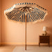 Fringe Patio Umbrella with Solar Powered String Lights, Boho Patio Umbrella for Outdoor, Garden, Deck, Pool, Push Button Tilt Pole