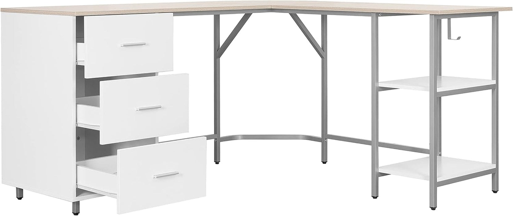 L Shaped Desk - Two-Toned Computer Desk with Drawers & Storage Shelves - Simple Modern Furniture & Home Office Space Corner Table for Work & Writing