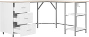 L Shaped Desk - Two-Toned Computer Desk with Drawers & Storage Shelves - Simple Modern Furniture & Home Office Space Corner Table for Work & Writing