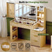 51Inch Oak Vanity Desk With IndustrialLEDLighting System