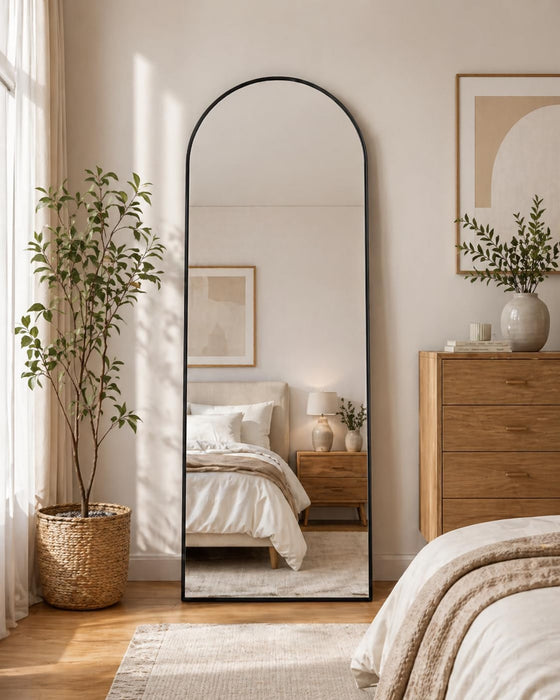 Full Length Mirror, Arched Floor Mirror Freestanding, Floor Standing Full Body Mirror with Stand for Bedroom, Hanging Mounted for Living Room Cloakroom