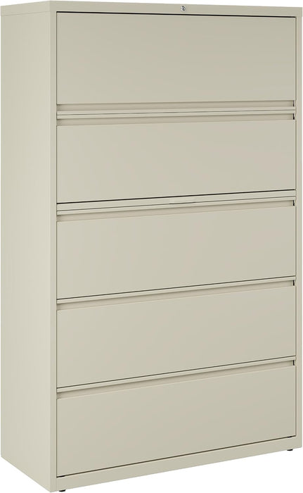 Hirsh 42 Inch Wide 5 Drawer Metal Lateral File Cabinet for Home and Office, Holds Letter, Legal and A4 Hanging Folders, Putty