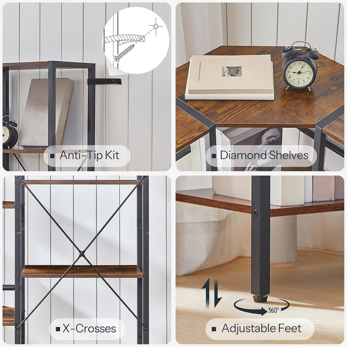 LShaped Corner Bookshelf 5Tier Beveled Edge DarkBrown