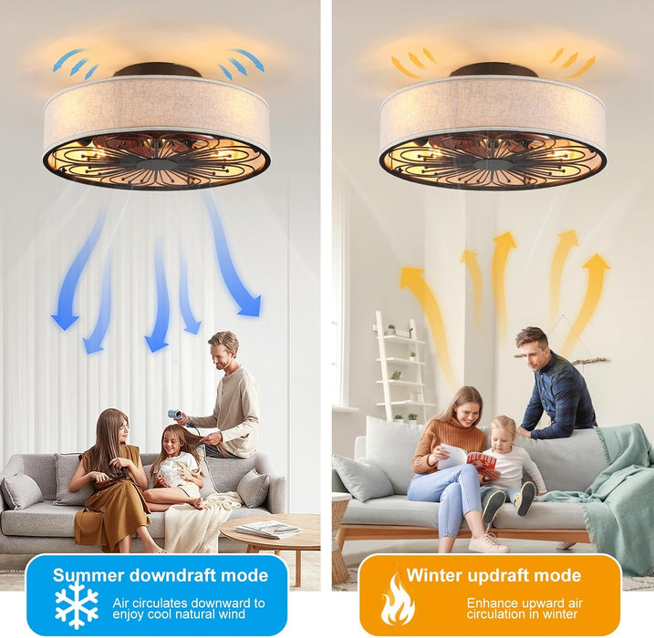 White Farmhouse Flush Mount Ceiling Fan With Remote And Light