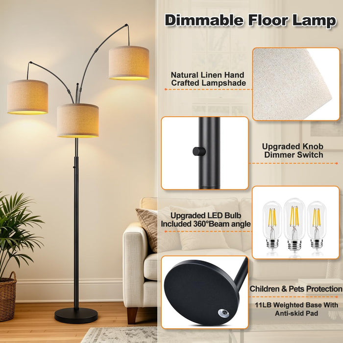 Dimmable Ultra-Tall Arc Floor Lamp Beige-Tone Shade