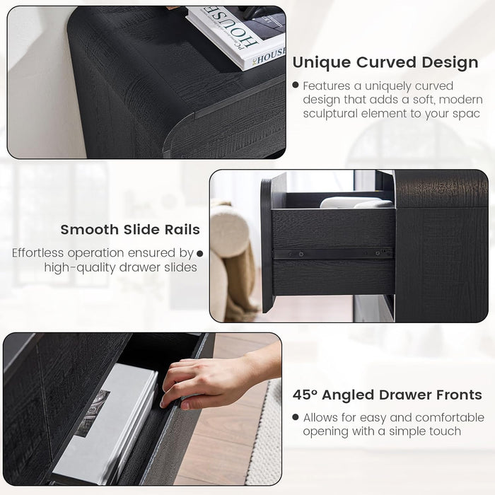 Black Hardwood Dresser With Curved Front StoragePanel