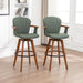 26” Counter Height Stools Set of 2,Mid Century Modern Bar Stools,Green PU Leather Kitchen Island Stool,Wood High Barstools Swivel with Back and Arms for Home Bar Furniture