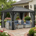 10X12FT Single Hardtop Metal Gazebo Top Outdoor Patio Canopy Galvanized Iron Aluminum Column Garden Tent Curtains Netting for Backyards Decks Lawns,Gray
