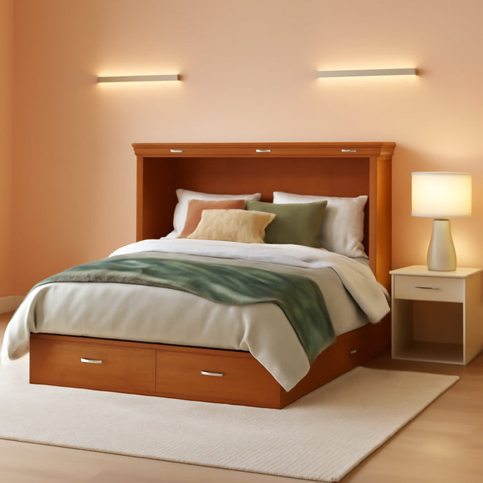 Hamilton Full Murphy Bed Chest with Mattress, Storage, and Built-In Charger in Light Toffee