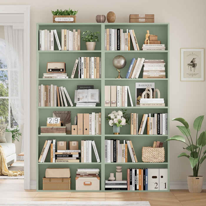 6 Tier Tall Bookshelf and Bookcase with Open Display Shelves, Green