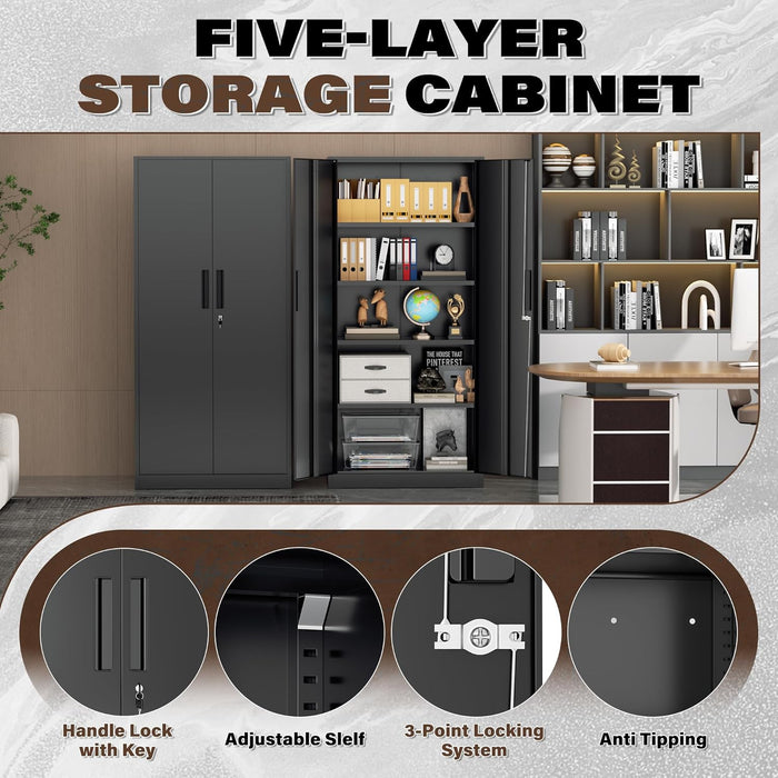 72 Inches HeavyDuty Metal Storage Lockable Cabinet