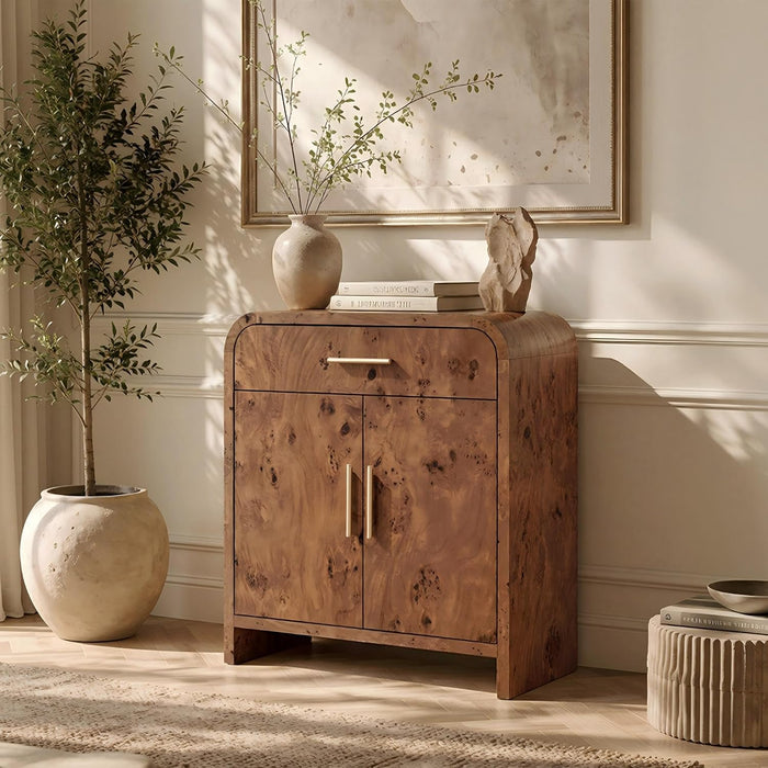 31.3" Modern Buffet Cabinet with Storage, Curved 2-Door Sideboard | Accent Storage Cabinet for Kitchen with Adjustable Shelves, Wooden Coffee Bars Credenzas Console Table, Entryway, Dark Burl