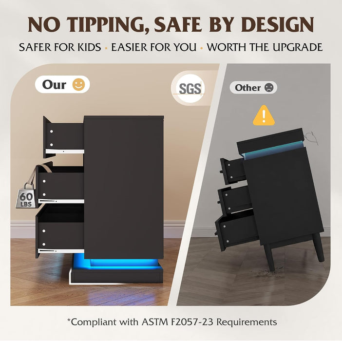 9 Drawer Dresser with LED Light, Dresser with Charging Station