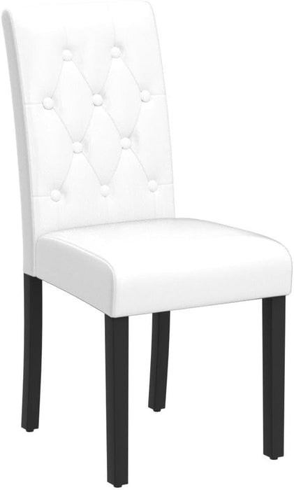 Yaheetech Dining Chairs with Leather Seat and Solid Wood Legs Button Tufted Padded Kitchen Chair Accent Side Chair for Home Kitchen and Restaurant, Set of 6, White