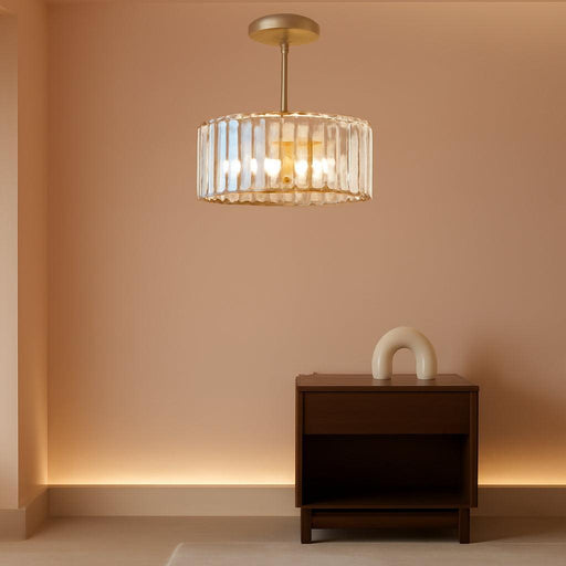 Gold Crystal Chandelier, Small Modern Semi Flush Mount Ceiling Chandelier Light Fixtures, round Hanging Lighting Fixture for Kitchen Bedroom Hallway Entryway Laundry Room, 3-Light, 11.8 Inch