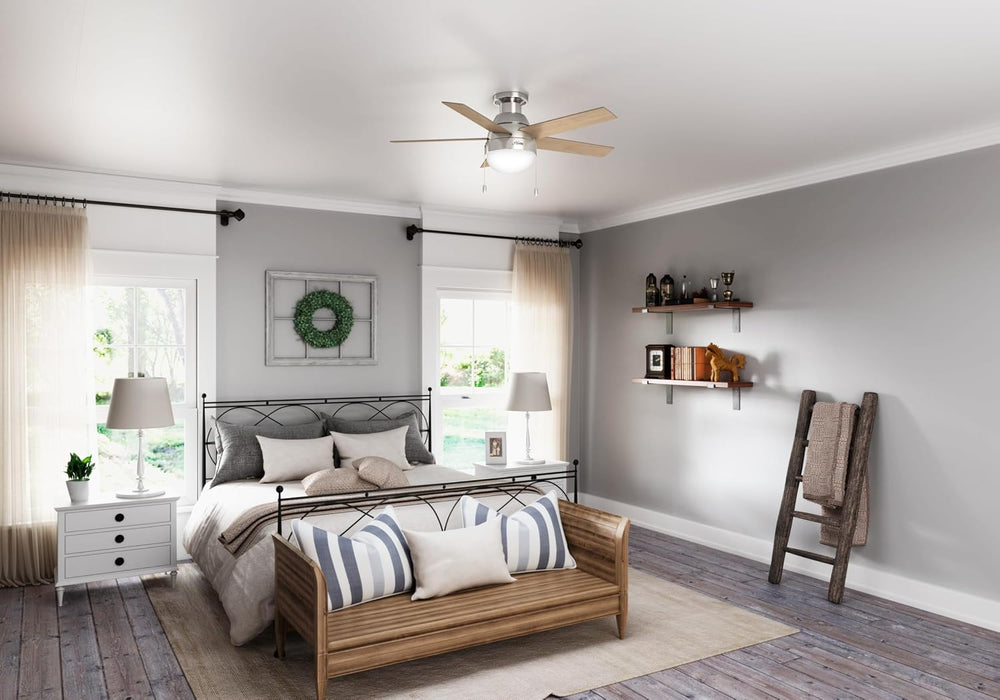 Anslee, Indoor, Ceiling Fan, with LED Light, 46 Inch, Brushed Nickel | Low Profile Mount, Pull Chain, 5 Blades, for Bedroom, Living Room, Kitchen, 50278