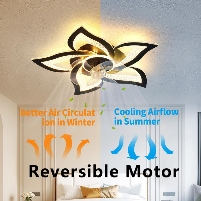 Ceiling Fan with Lights Remote Control, Black Personalized Ceiling Fan with Light, 6 Speeds 3 Light Color Flush Mount Ceiling Fan for Kitchen Bedroom