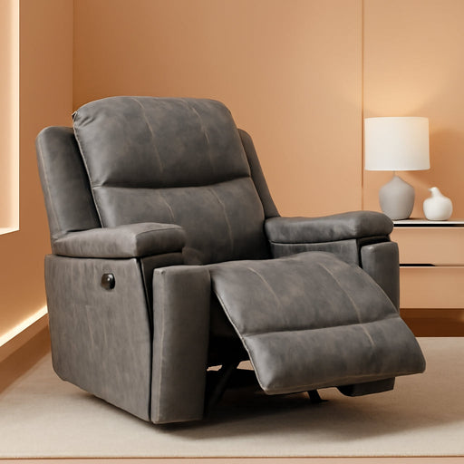 Leather Recliner Chair, Classic and Traditional Manual Recliner Chair with Overstuffed Arms and Back, Manual Single Sofa with Concealed Cup Holders,Grey