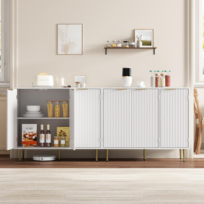 Fluted Sideboard Cabinet White With Adjustable Shelves