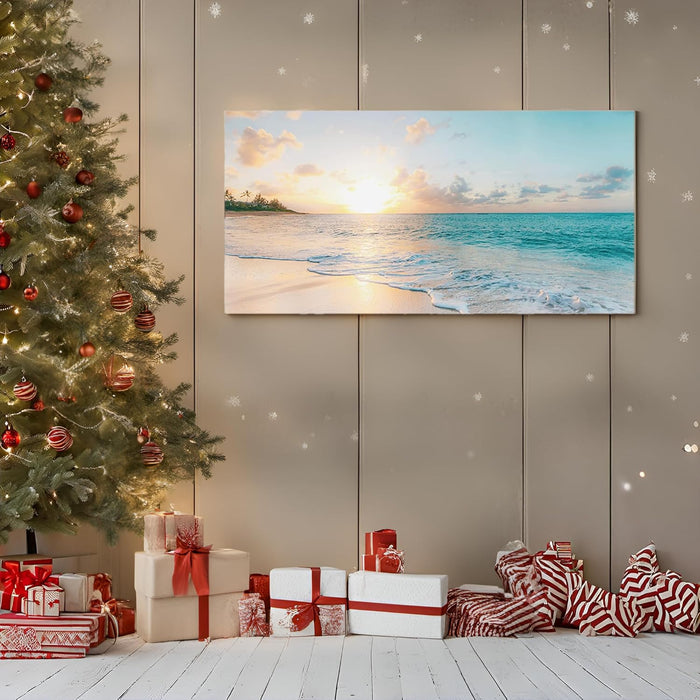 Ocean Beach Sunset Canvas Wall Art for Bedroom Seascape Paintings Coastal Picture Framed Artwork for Bathroom Living Room Office Wall Decor 20" X 40"