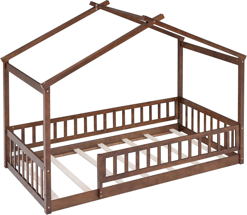 Montessori Floor Twin Bed Kids NoBoxSpring WalnutFinish