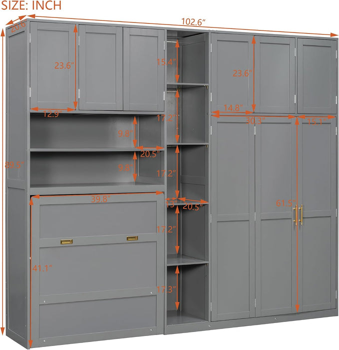 Twin Size Charcoalgray Murphy Cabinet Bed Wardrobe
