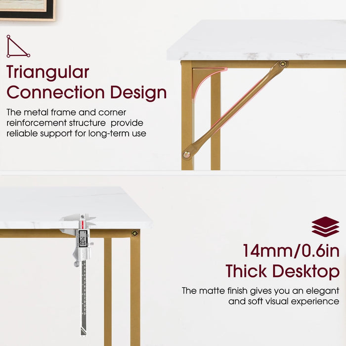 Computer Desk,47 Inches Home Office Desk Writing Study Table Modern Simple Style PC Desk with Metal Frame,Gold