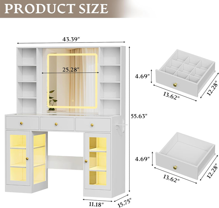 White Deluxe Makeup Vanity Desk Illuminated Mirror
