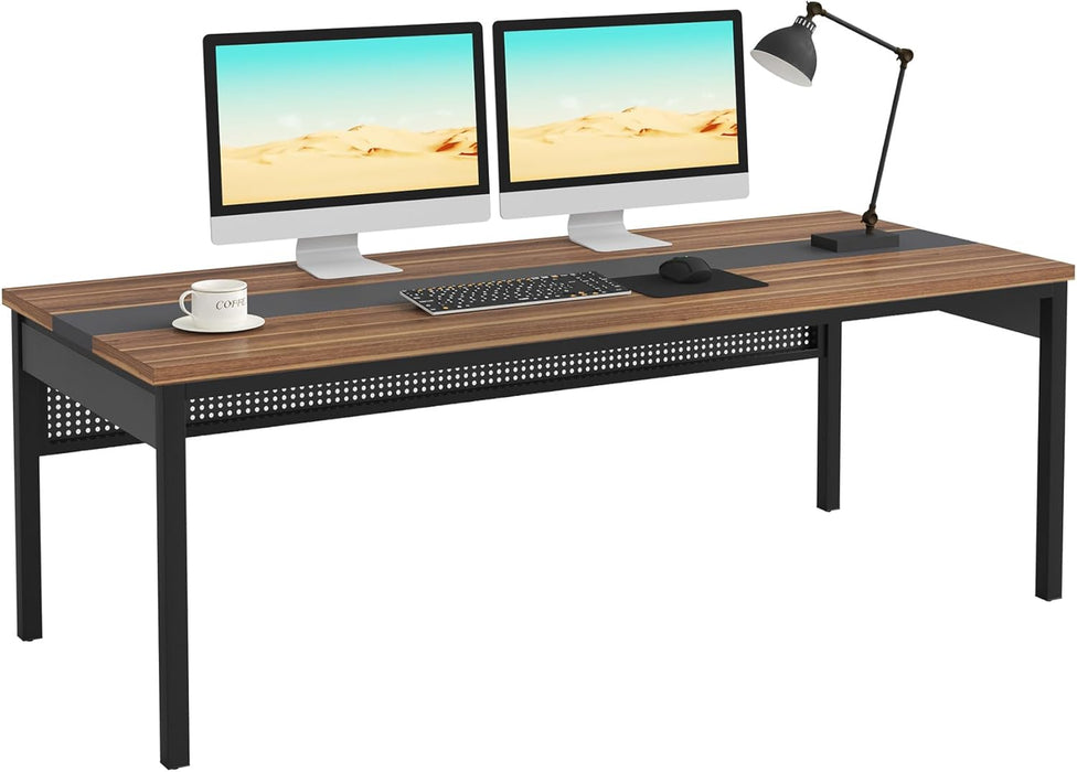 70.8-Inch Executive Desk, Large Office Computer Desk Workstation, Modern Simple Style Laptop Desk Study Writing Table Business Furniture for Home Office (Brown and Black)