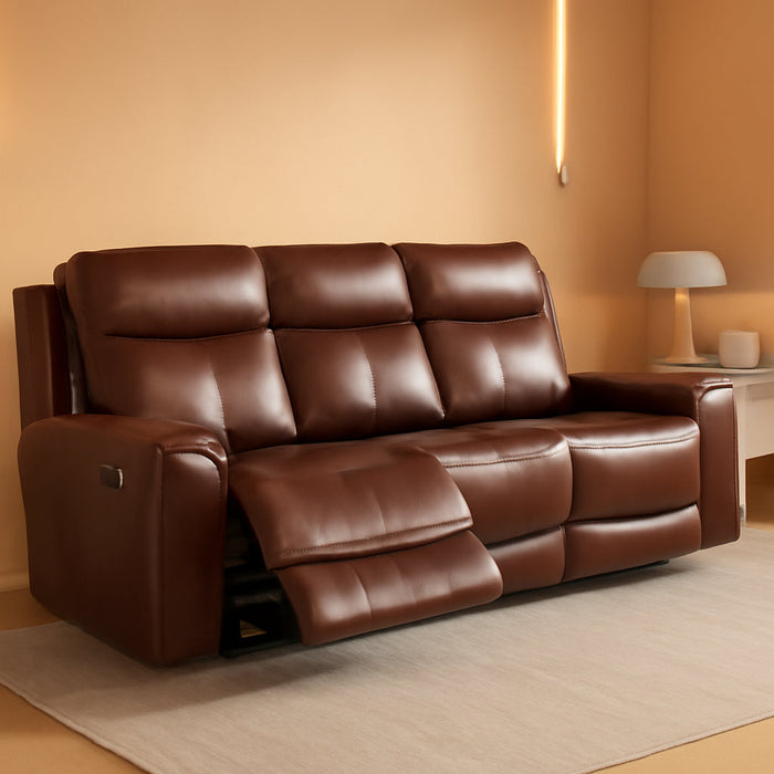 Mighty Moves Transitional Leather Match Power Reclining Sofa with Adjustable Headrest and USB Charging Port, Dark Brown