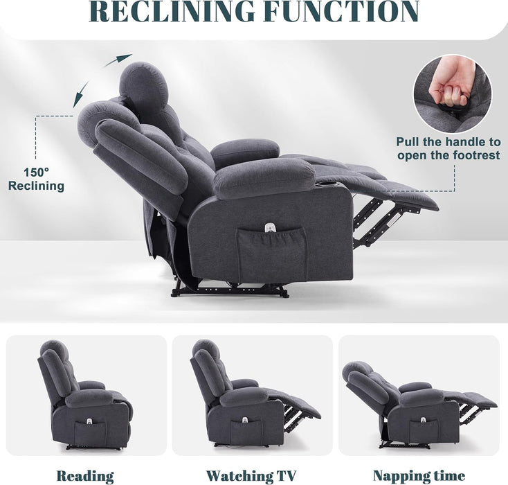 Oversized Recliner Sofa with Heat and Massage, Big Large 3-Seater RV Recliner Couch Sofa for Living Room, Wall-Hugger Reclining Sofa with Cup Holders and USB Port (Fabric, Grey)