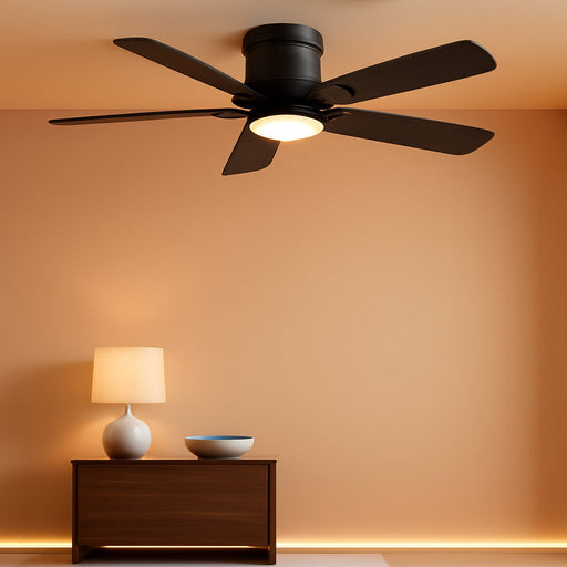 Ceiling Fans with Lights, 42 Inch Low Profile Ceiling Fan with Light and Remote Control, Flush Mount, Reversible Motor, Dimmable, Noiseless, Black Ceiling Fan for Bedroom, Indoor/Outdoor Use