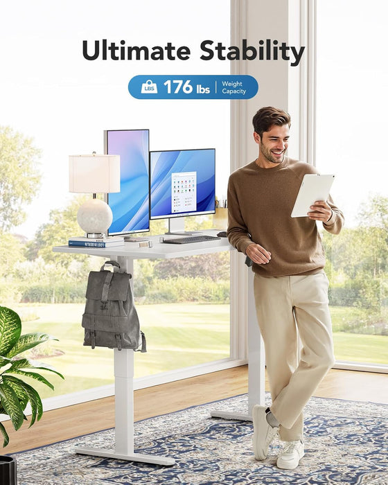 Electric Standing Desk, 48" X 24" Whole Piece Desktop, Adjustable Height Computer Desk, 4 Height Memory Settings, Sit Stand up Desk for Home Office, White