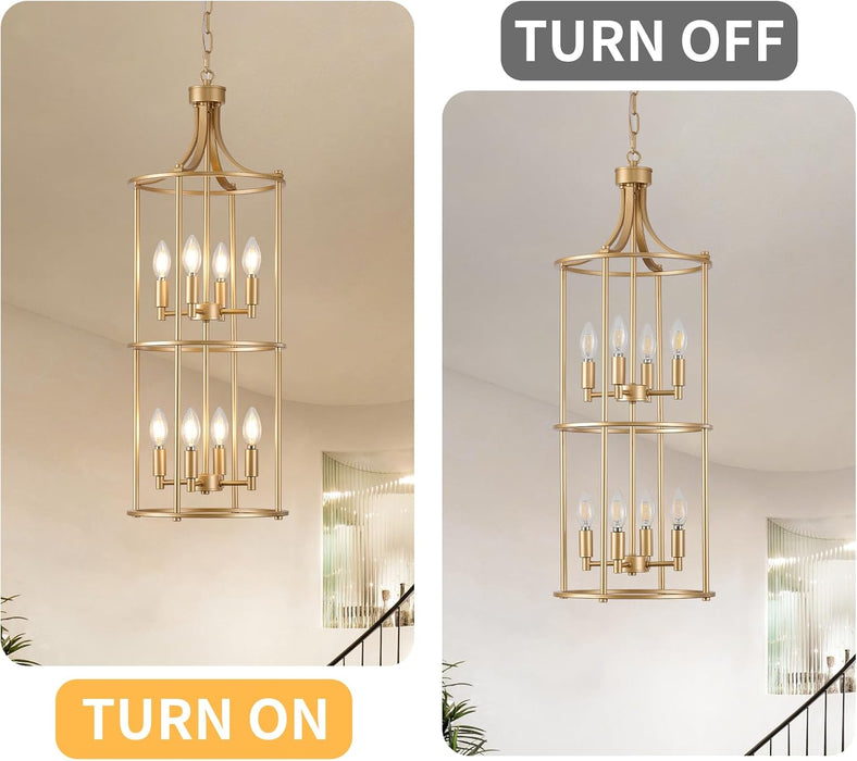 Gold Multilayered Cage Chandelier For Elevated Ceilings