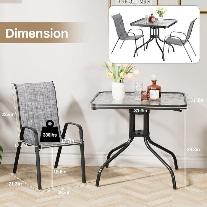 Patio Dining Set 5 Pieces, All Weather Outdoor Furniture W/30"X 30" Table and 4 Stackable Textilene Chairs, Metal Table and Chairs for Lawn, Garden, Poolside, Backyard (Umbrella Not Included)