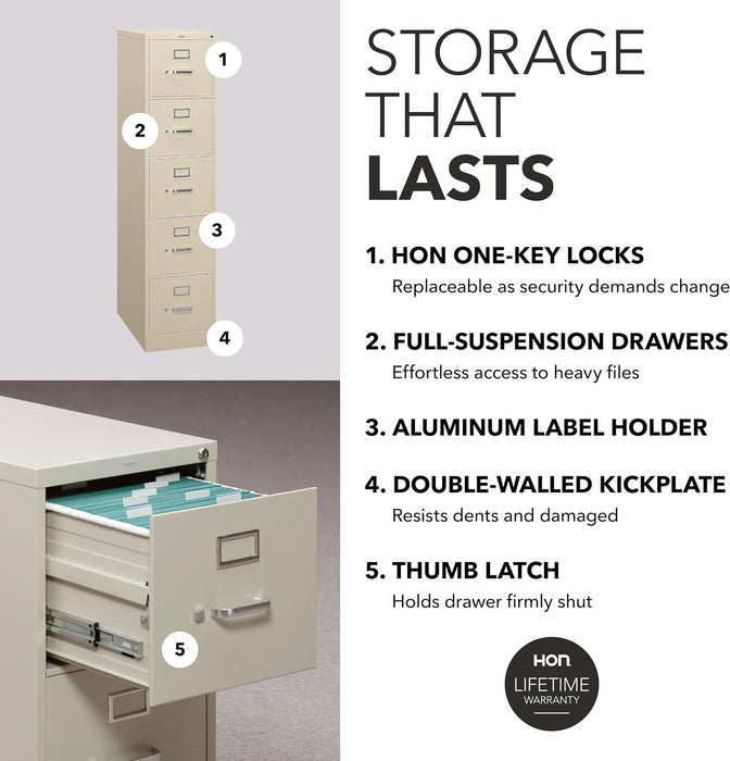 5 Drawer Vertical File Cabinet with Lock, Metal Filing Cabinets with 5 Drawer Letter File for Offices, Hanging Files, and Vertical Letters, 26.5" Deep, Putty