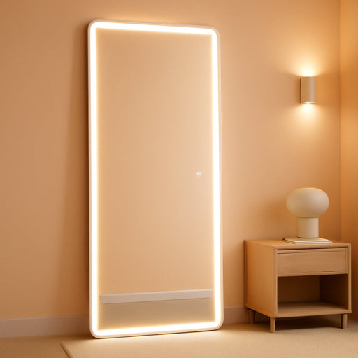 LED Full Length Mirror 71X32 Inch Oversized Body Mirrors with Lights Wall Mounted Hanging Floor Standing Mirror for Bedroom, Living Room, Cloakroom, White