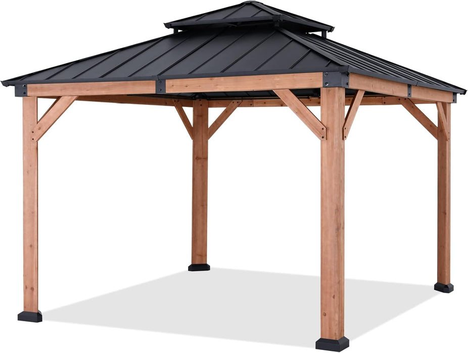 Wood Gazebo 11X11 - Outdoor Patio Wooden Gazebo with Hardtop Metal Double Roof for Garden, Backyard and Deck (Double Roof)