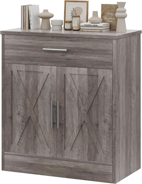 Sideboard Buffet with Storage, Modern Kitchen Storage Cabinet with 1 Drawer and 2 Doors, Wood Coffee Bar Buffet Table for Kitchen, Dining Room, Ash Grey